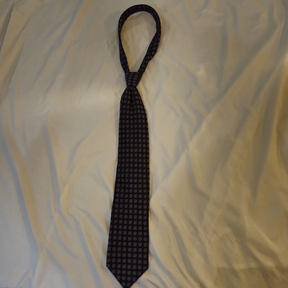 Hart Schaffner Marx-Black & Beige Geometric-Imported Silk Tie Made In USA‎